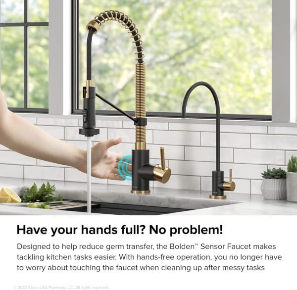 Touchless Küchenarmatur mit ausziehbarem Sprühkopf – Sensorsteuerung, 2-Funktionen, Schwarz & Gebürstetes Messing, 360° drehbar, Profi-Stil – Bild 7