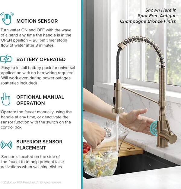 Touchless Küchenarmatur mit ausziehbarem Sprühkopf – Sensorsteuerung, 2-Funktionen, Schwarz & Gebürstetes Messing, 360° drehbar, Profi-Stil – Bild 9