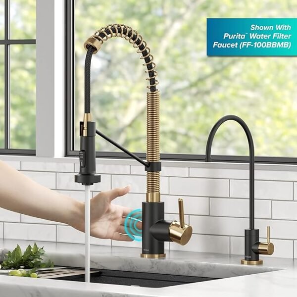 Touchless Küchenarmatur mit ausziehbarem Sprühkopf – Sensorsteuerung, 2-Funktionen, Schwarz & Gebürstetes Messing, 360° drehbar, Profi-Stil – Bild 8